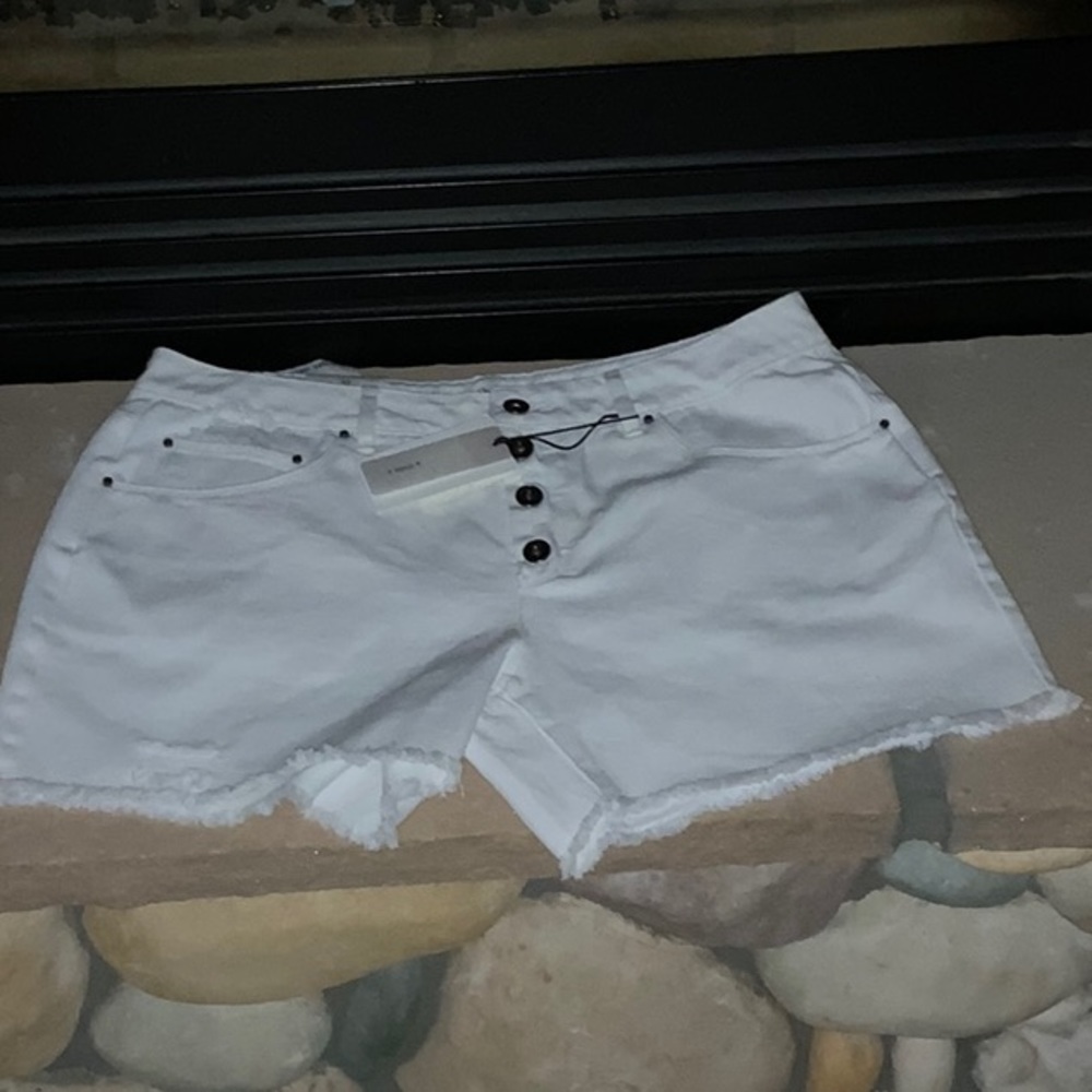 Jorts a loves a Button Fly Lightly Distressed White Shorts 12 Inseam 3.5”